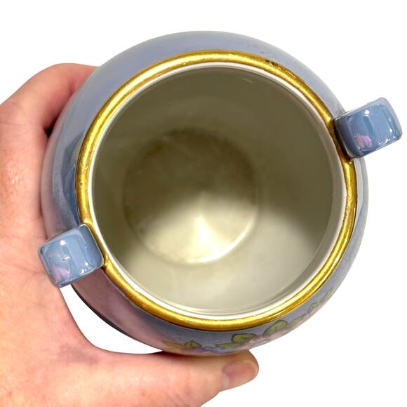 Vintage Japan Vase blue lustre ware urn shape side handles floral decorative - Picture 9 of 9